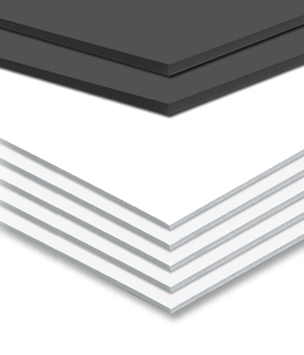 Stacks of black and white foamcore